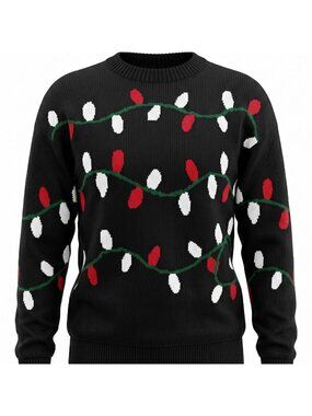 Grace & Karma Womens 1X Christmas Lights Heavyweight Sweater Black Hi Low NWT